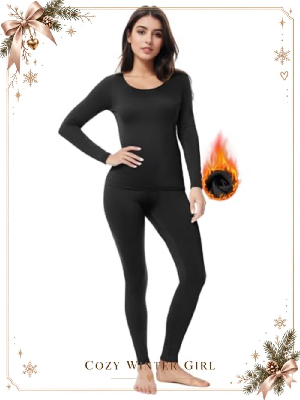 Thermal Underwear Set Long Johns Fleece Lined Top Bottom Winter Warm